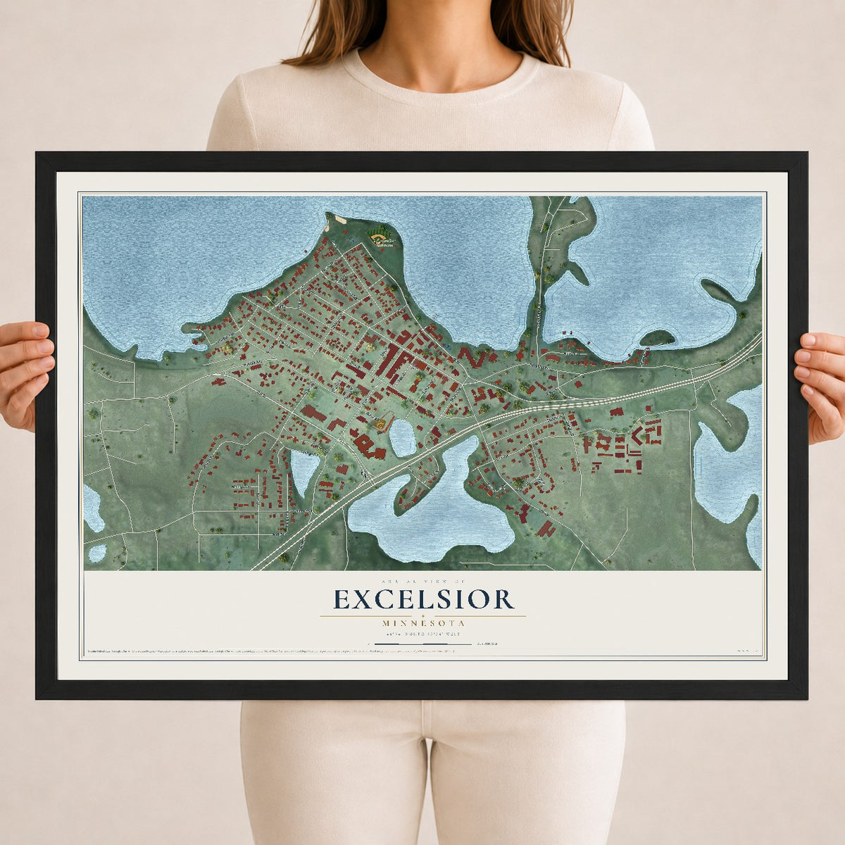 Map of Excelsior, Minnesota, 18 x 24 inch print in a black wood frame