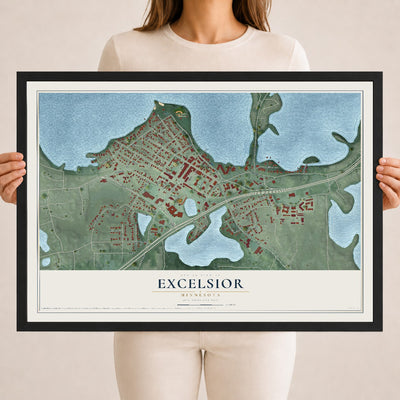 Map of Excelsior, Minnesota, 18 x 24 inch print in a black wood frame