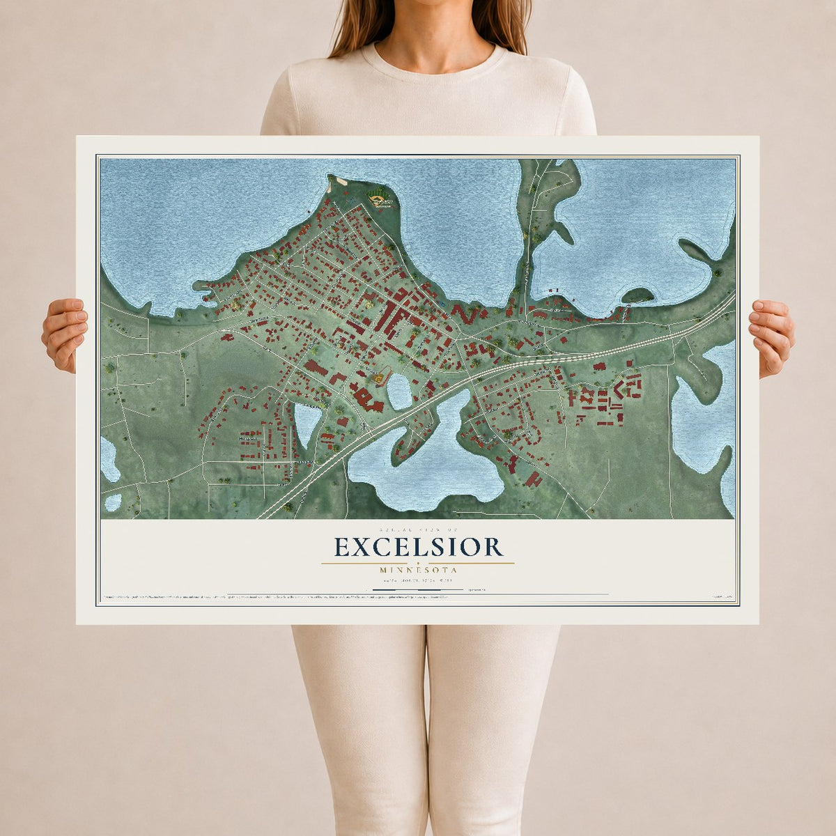 Map of Excelsior, Minnesota, 24 x 36 inch unframed archival matte print