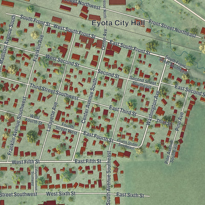 Close-up of the map of Eyota, Minnesota print showing street and building detail