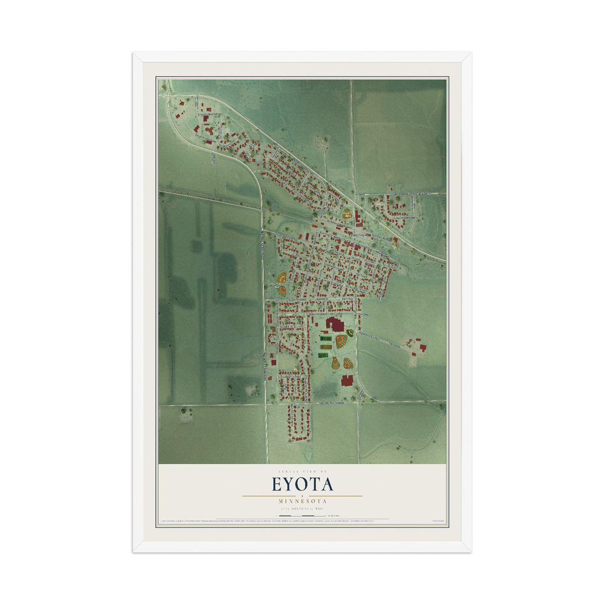 Map of Eyota, Minnesota, 12 x 18 inch print in a white wood frame