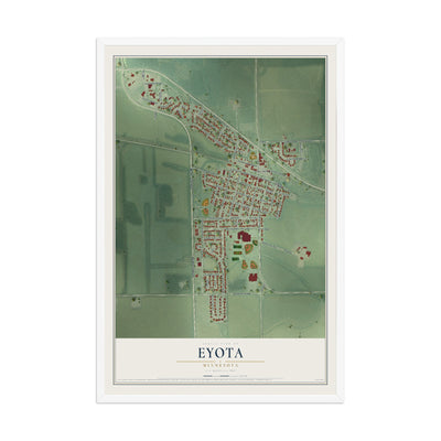 Map of Eyota, Minnesota, 12 x 18 inch print in a white wood frame