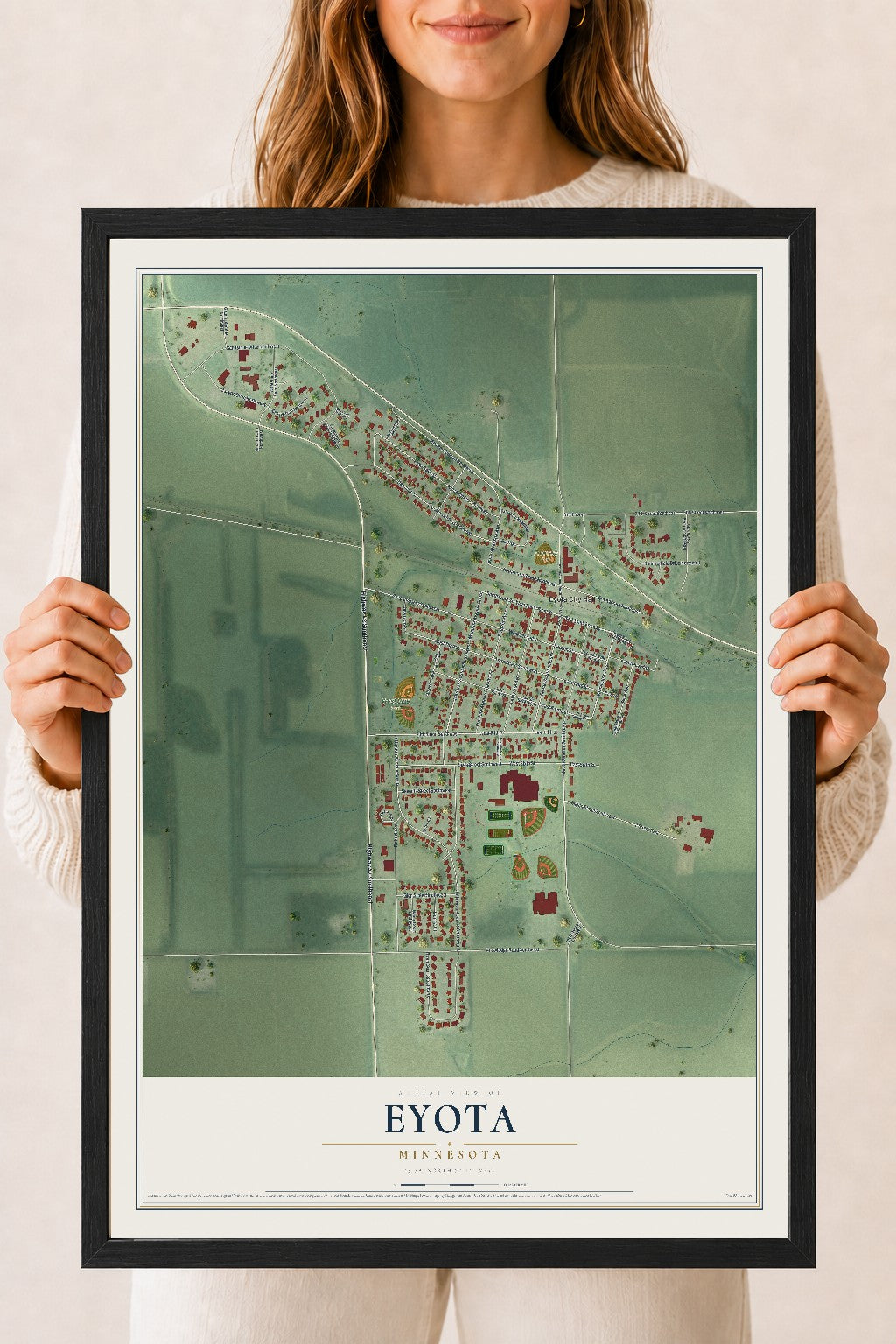 Map of Eyota, Minnesota, 18 x 24 inch print in a black wood frame