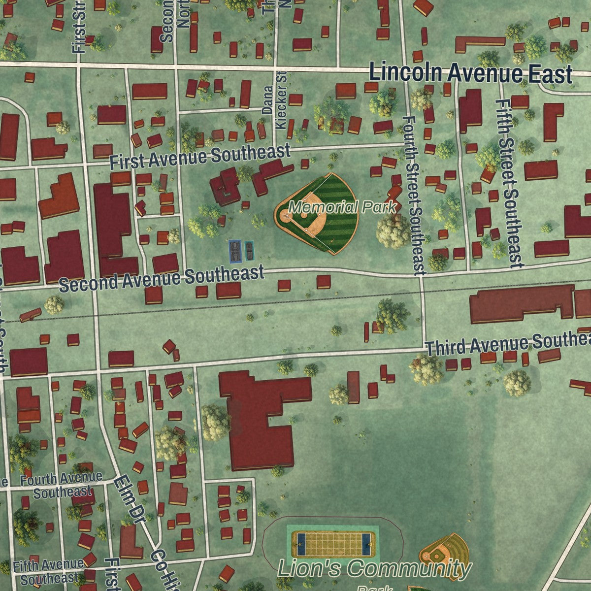 Close-up of the map of Fairfax, Minnesota print showing street and building detail