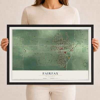 Map of Fairfax, Minnesota, 12 x 18 inch print in a black wood frame