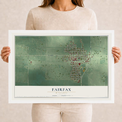 Map of Fairfax, Minnesota, 12 x 18 inch print in a white wood frame