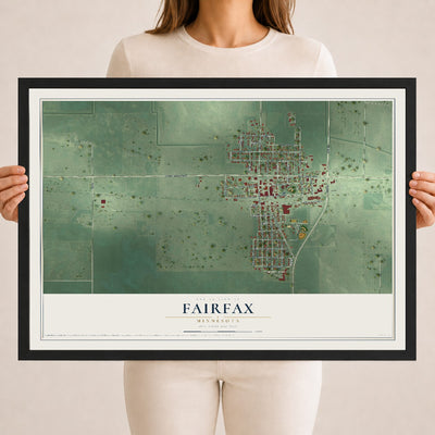 Map of Fairfax, Minnesota, 18 x 24 inch print in a black wood frame