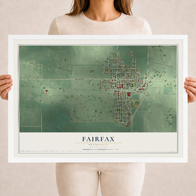 Map of Fairfax, Minnesota, 18 x 24 inch print in a white wood frame
