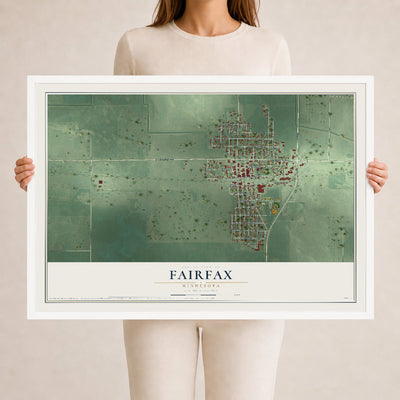 Map of Fairfax, Minnesota, 24 x 36 inch print in a white wood frame