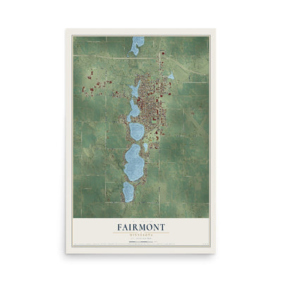 Map of Fairmont, Minnesota, 12 x 18 inch unframed archival matte print