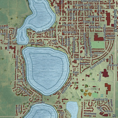 Close-up of the map of Fairmont, Minnesota print showing street and building detail