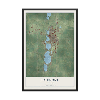 Map of Fairmont, Minnesota, 12 x 18 inch print in a black wood frame