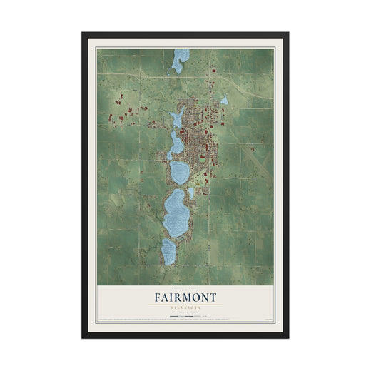 Map of Fairmont, Minnesota, 12 x 18 inch print in a black wood frame
