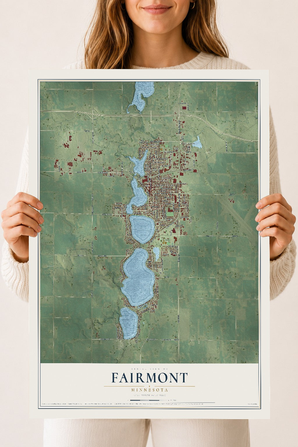 Map of Fairmont, Minnesota, 18 x 24 inch unframed archival matte print