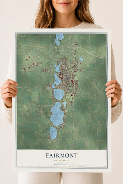 Map of Fairmont, Minnesota, 18 x 24 inch unframed archival matte print