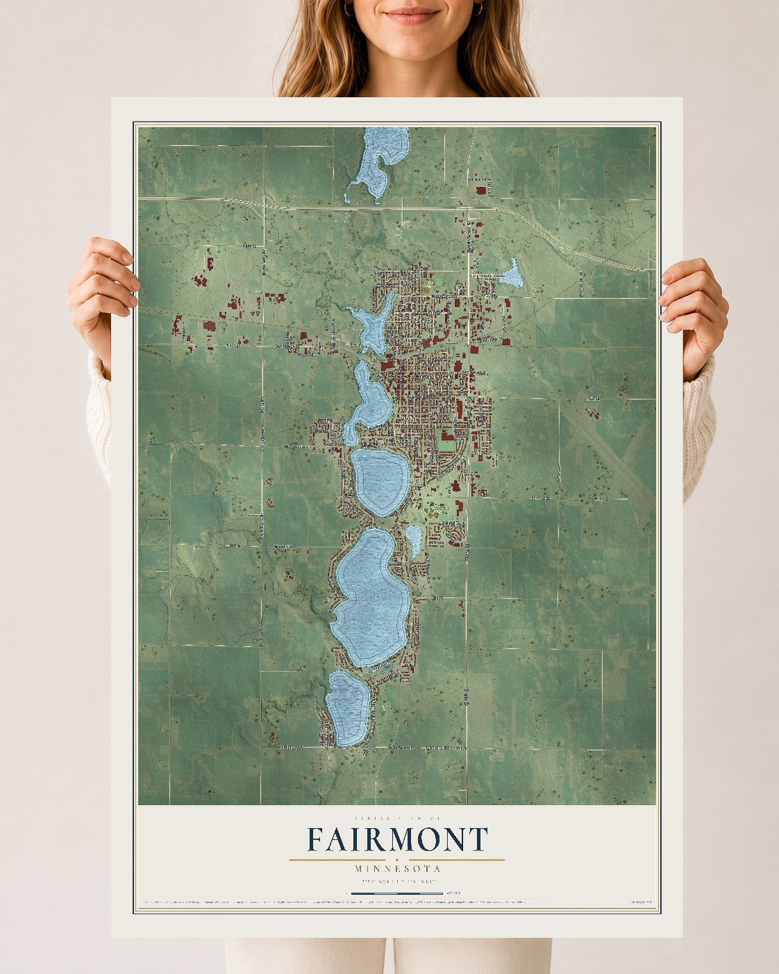 Map of Fairmont, Minnesota, 24 x 36 inch unframed archival matte print