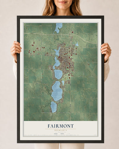 Map of Fairmont, Minnesota, 24 x 36 inch print in a black wood frame