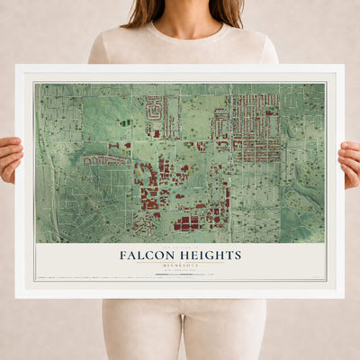 Map of Falcon Heights, Minnesota, 18 x 24 inch print in a white wood frame