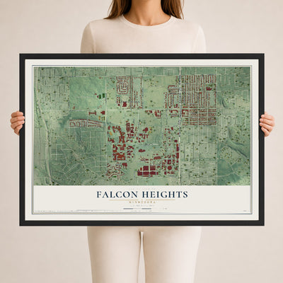 Map of Falcon Heights, Minnesota, 24 x 36 inch print in a black wood frame