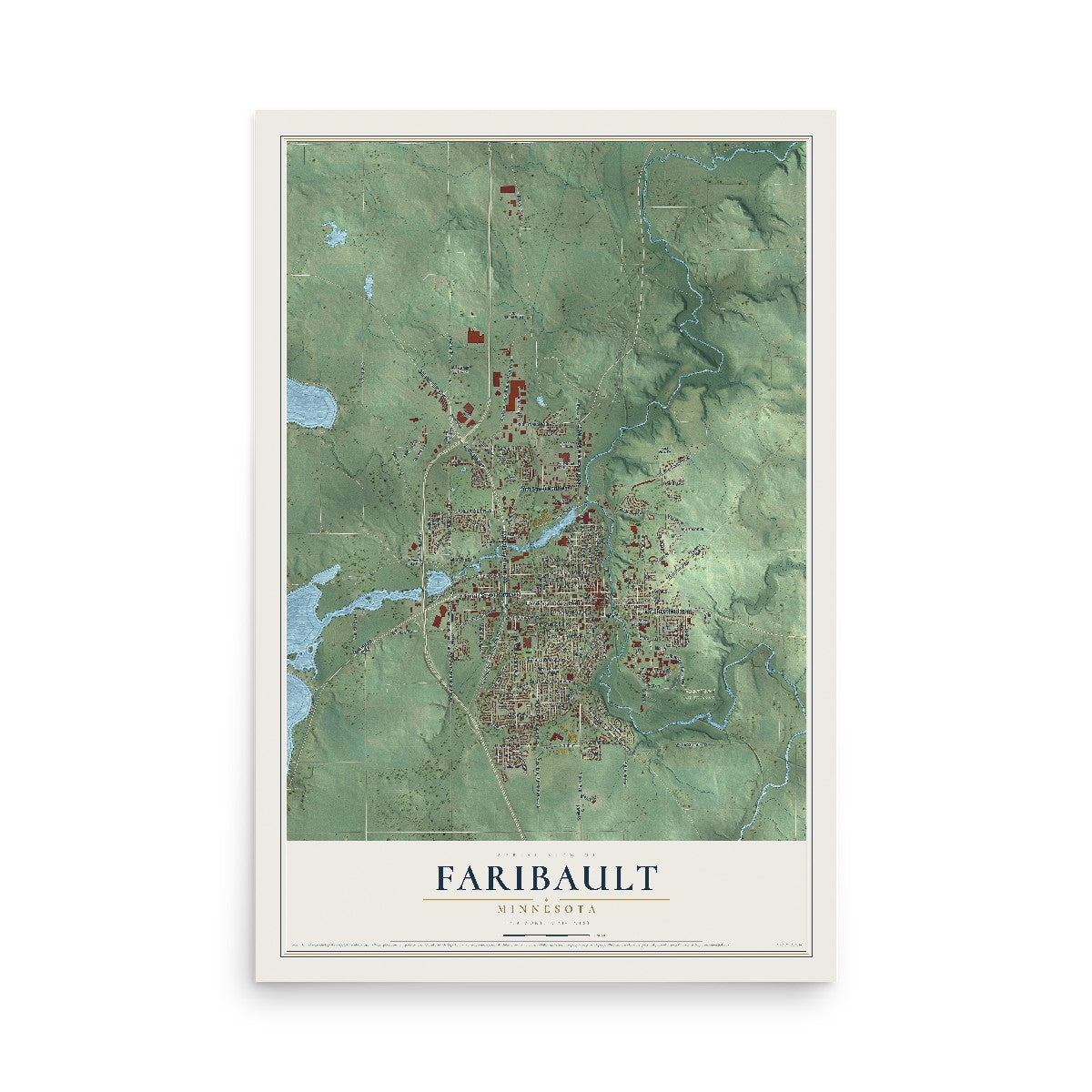 Map of Faribault, Minnesota, 12 x 18 inch unframed archival matte print
