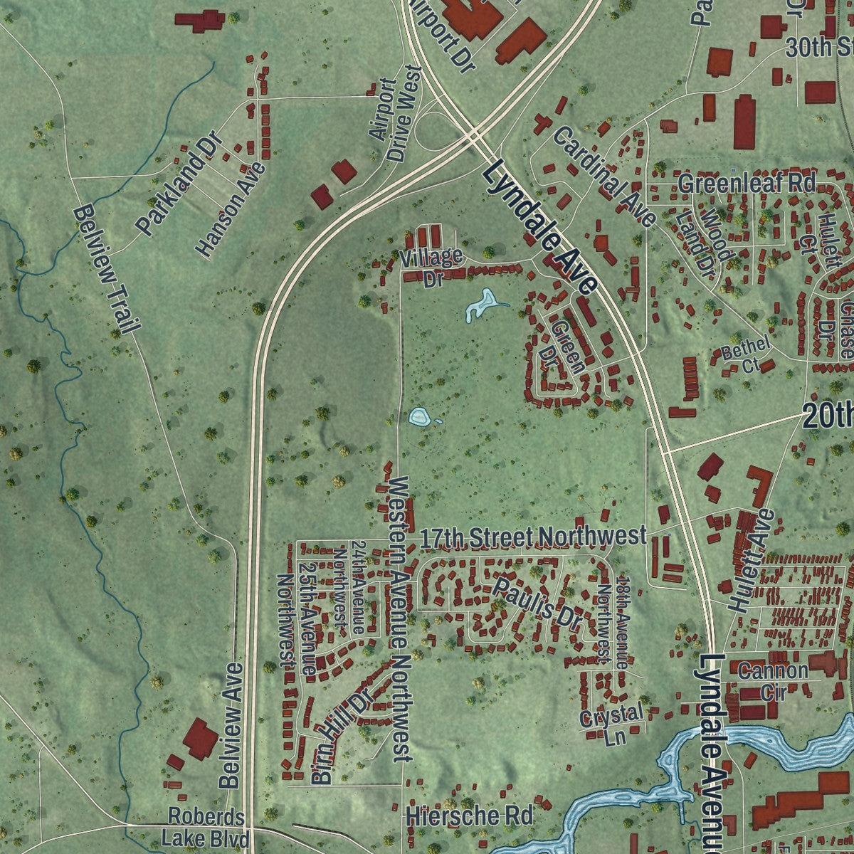 Second close-up of the map of Faribault, Minnesota print showing more streets and buildings