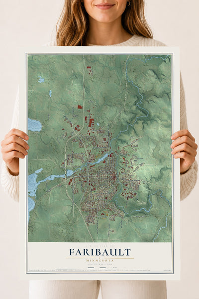 Map of Faribault, Minnesota, 18 x 24 inch unframed archival matte print