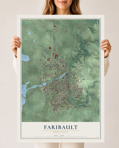 Map of Faribault, Minnesota, 24 x 36 inch unframed archival matte print