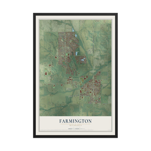 Map of Farmington, Minnesota, 12 x 18 inch print in a black wood frame