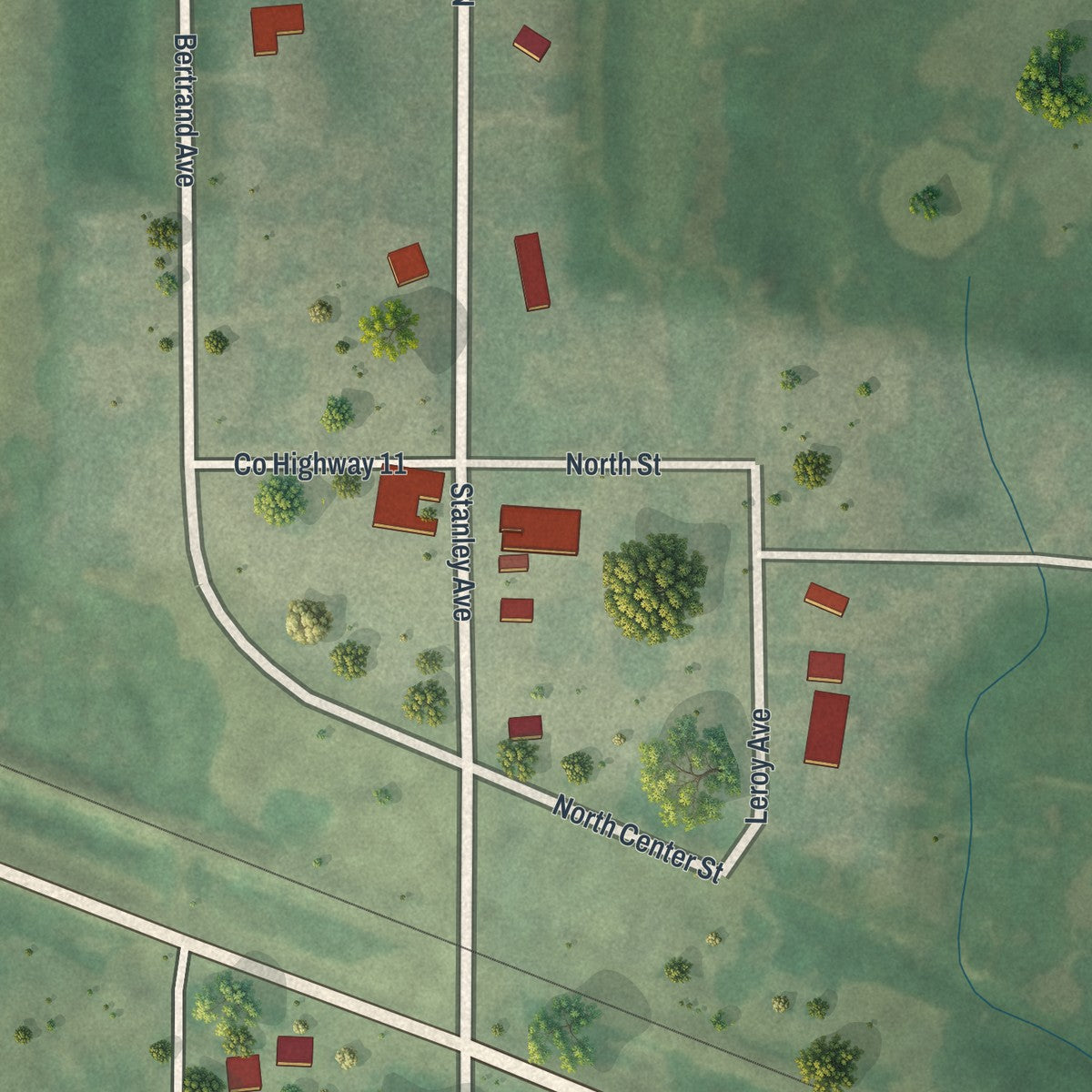 Close-up of the map of Farwell, Minnesota print showing street and building detail
