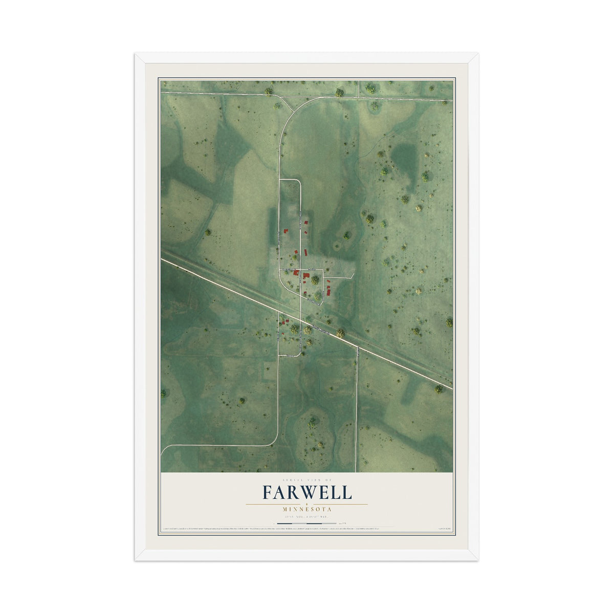 Map of Farwell, Minnesota, 12 x 18 inch print in a white wood frame