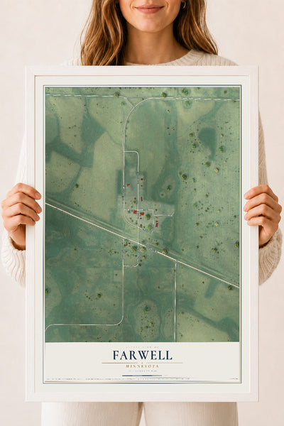 Map of Farwell, Minnesota, 18 x 24 inch print in a white wood frame