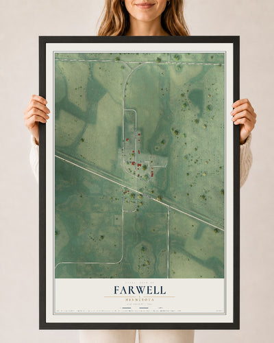 Map of Farwell, Minnesota, 24 x 36 inch print in a black wood frame