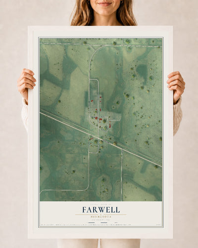 Map of Farwell, Minnesota, 24 x 36 inch print in a white wood frame