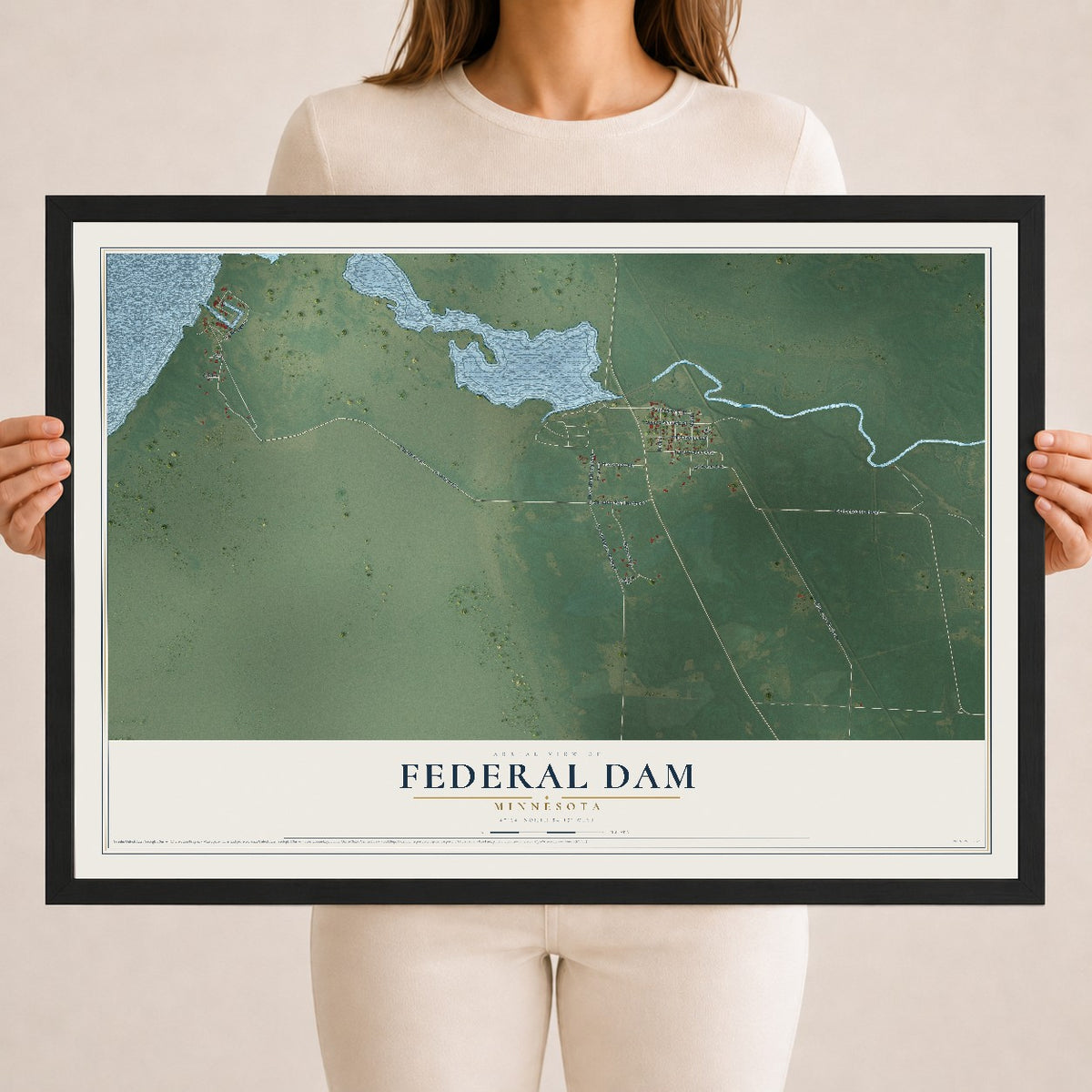 Map of Federal Dam, Minnesota, 18 x 24 inch print in a black wood frame