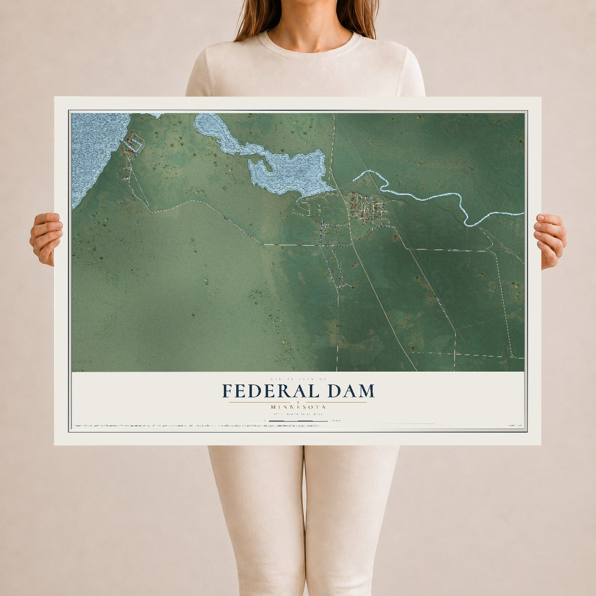 Map of Federal Dam, Minnesota, 24 x 36 inch unframed archival matte print