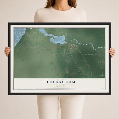 Map of Federal Dam, Minnesota, 24 x 36 inch print in a black wood frame