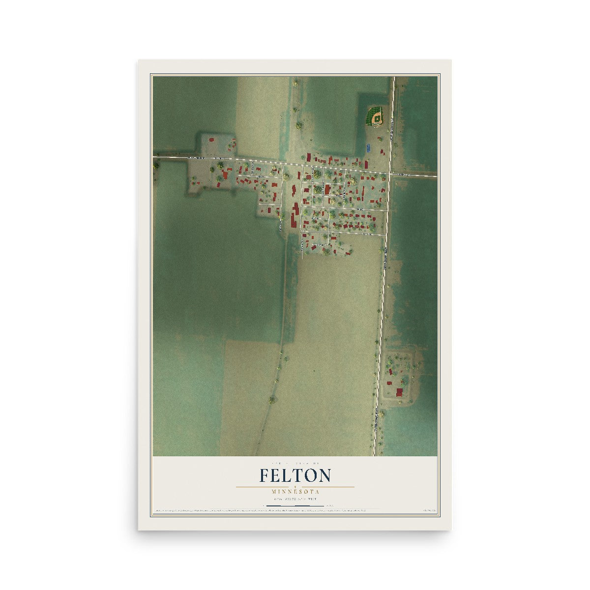 Map of Felton, Minnesota, 12 x 18 inch unframed archival matte print