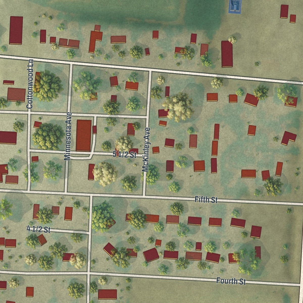 Close-up of the map of Felton, Minnesota print showing street and building detail