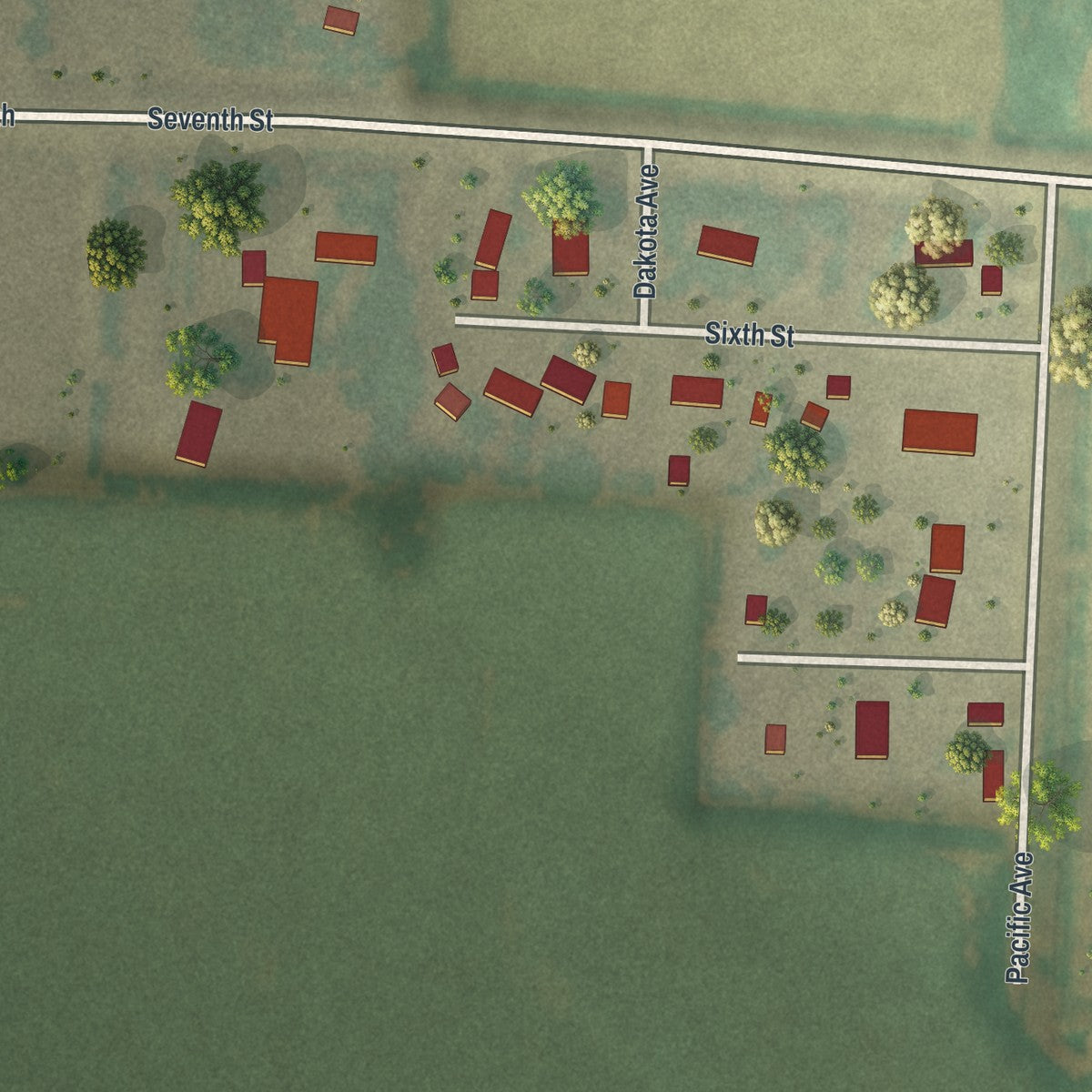 Second close-up of the map of Felton, Minnesota print showing more streets and buildings