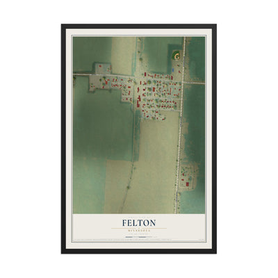 Map of Felton, Minnesota, 12 x 18 inch print in a black wood frame