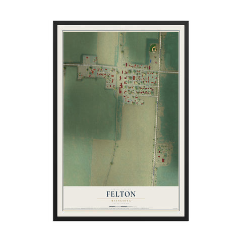 Map of Felton, Minnesota, 12 x 18 inch print in a black wood frame