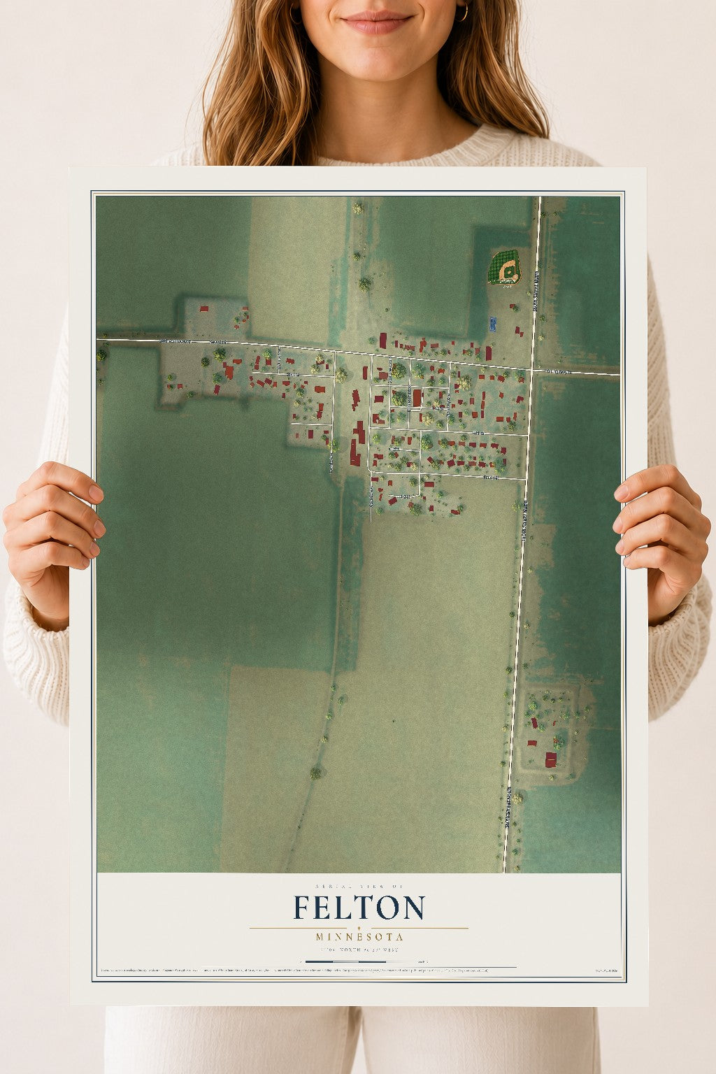 Map of Felton, Minnesota, 18 x 24 inch unframed archival matte print