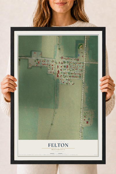 Map of Felton, Minnesota, 18 x 24 inch print in a black wood frame