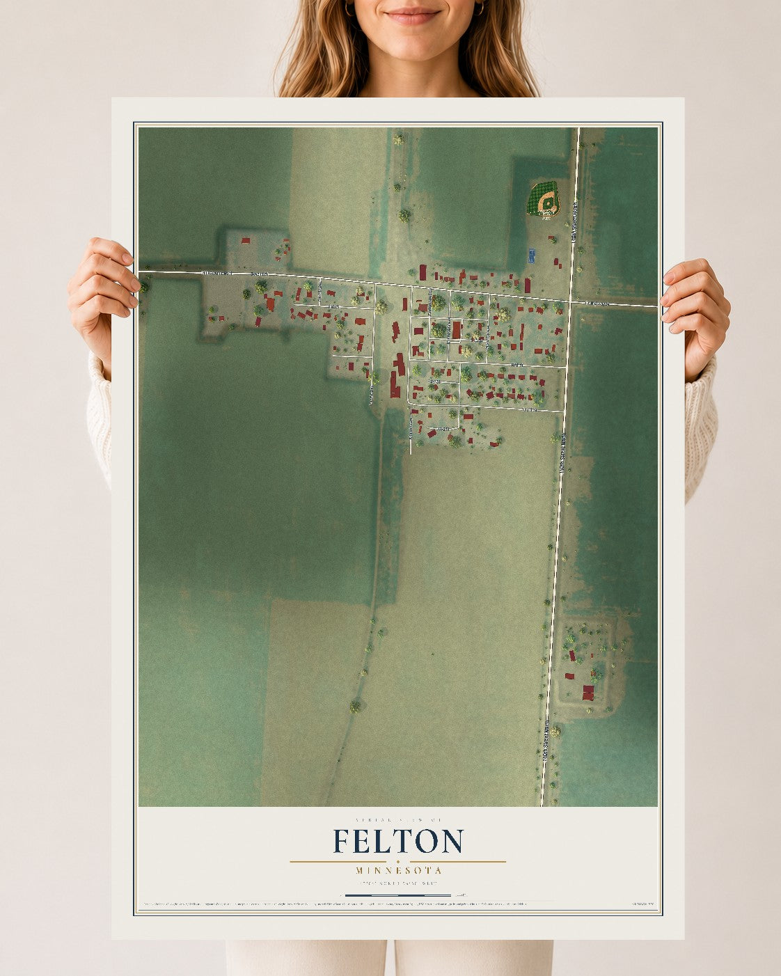Map of Felton, Minnesota, 24 x 36 inch unframed archival matte print
