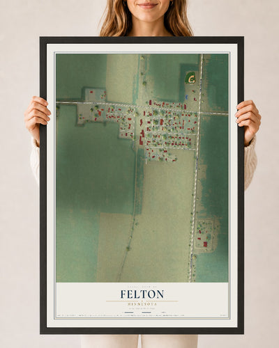 Map of Felton, Minnesota, 24 x 36 inch print in a black wood frame