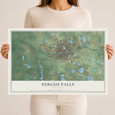 Map of Fergus Falls, Minnesota, 12 x 18 inch unframed archival matte print