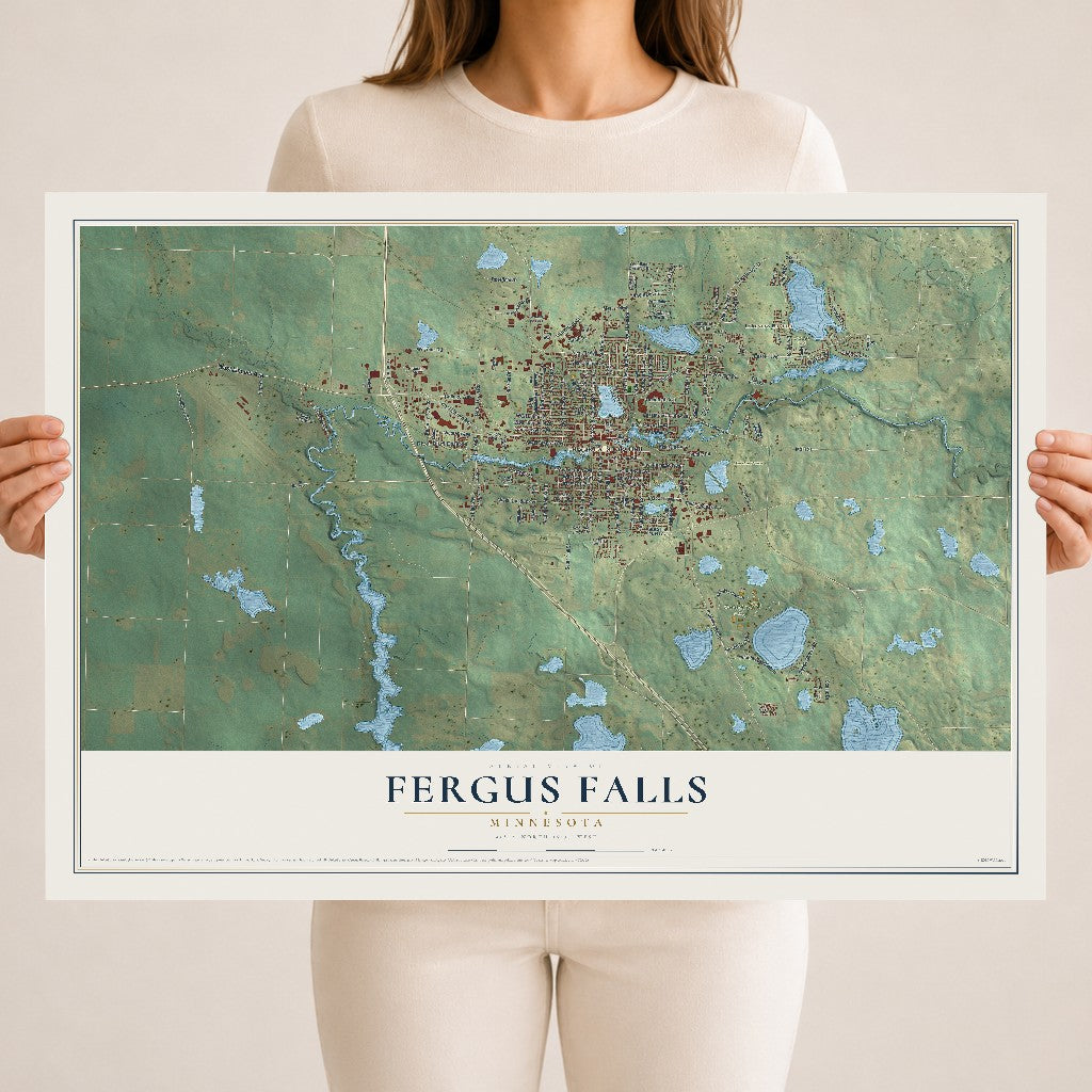 Map of Fergus Falls, Minnesota, 18 x 24 inch unframed archival matte print