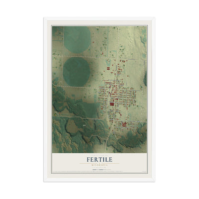 Map of Fertile, Minnesota, 12 x 18 inch print in a white wood frame