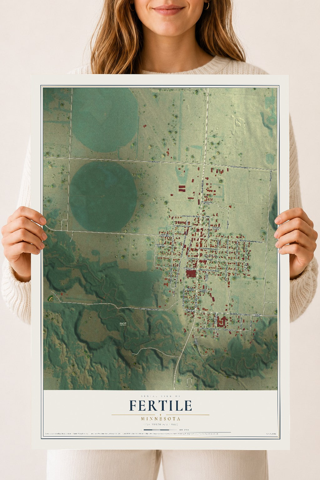 Map of Fertile, Minnesota, 18 x 24 inch unframed archival matte print