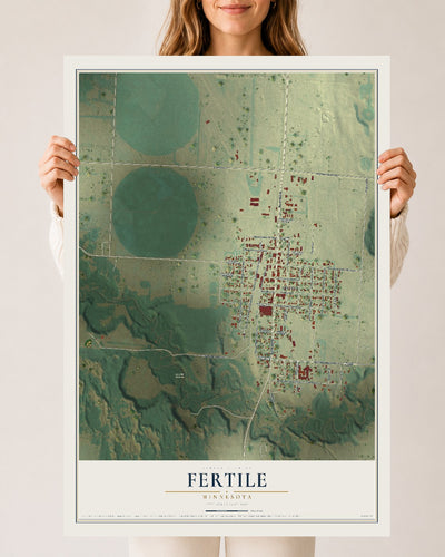 Map of Fertile, Minnesota, 24 x 36 inch unframed archival matte print